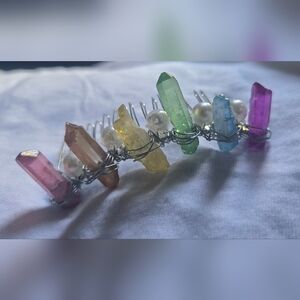 Handmade Crystal Hair Crown with Multicolor Quartz